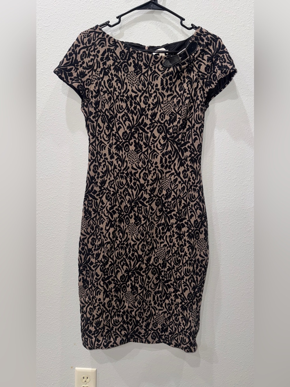 New York & Company Black and Tan Floral Knit Midi Dress